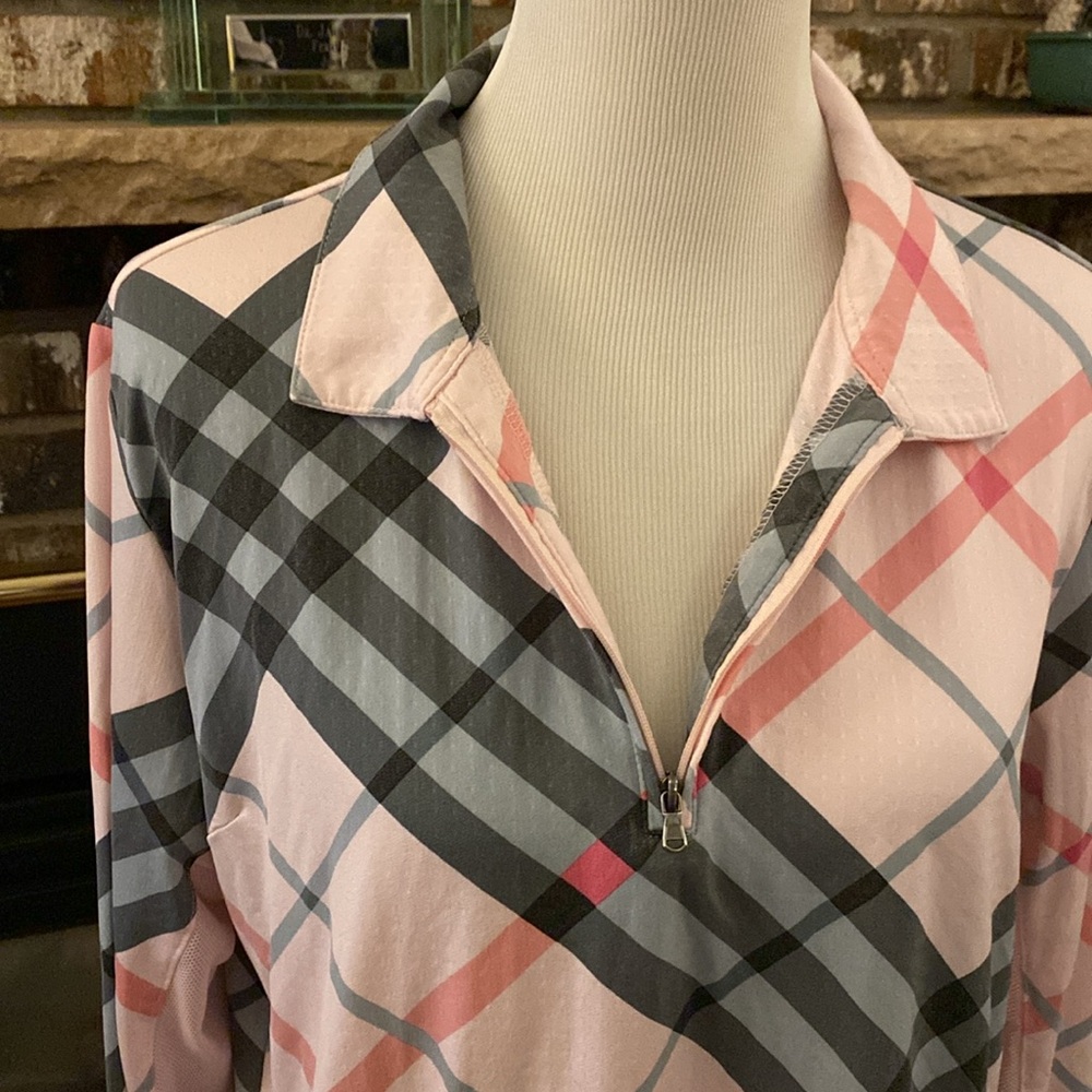 SAN SOLEIL UPF 50 long sleeved top shirt. Fun pink and gray diagonal plaid. - Picture 3 of 10